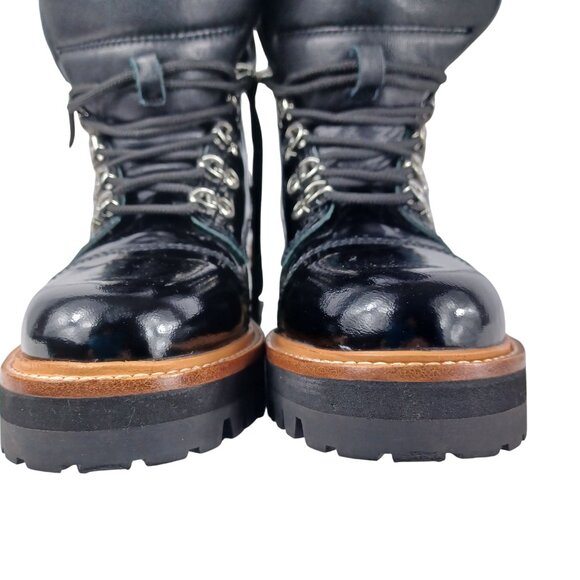 Marc Fisher Mlinka Lace Up Lug Sole Shiny Patent Leather Black Combat Boot Sz 6 - Picture 8 of 11